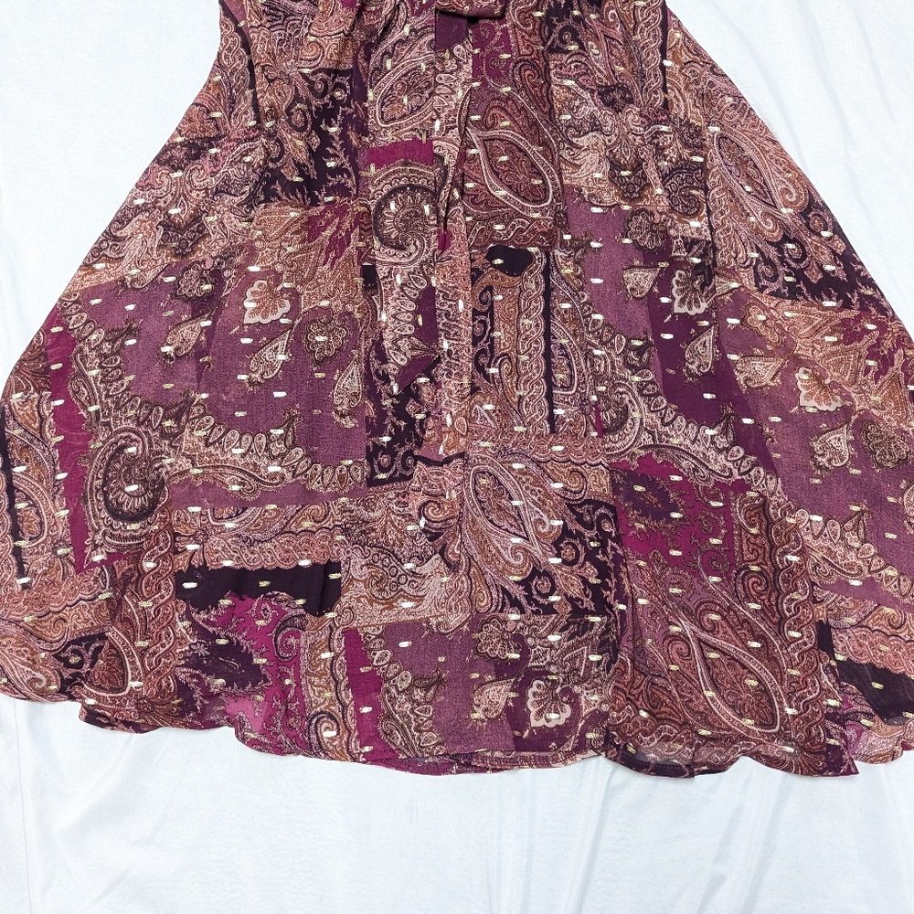 Parker & Rowe Burgandy Paisley Boho Hippie Peasant Bell Sleeve Maxi Dress Large - Picture 5 of 11